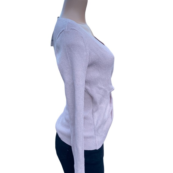 INC International Concepts Women's Pink Metallic-Knit Faux-Wrap Sweater L - Picture 5 of 8